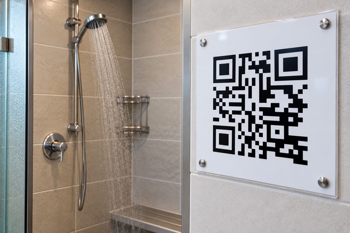 QR code next to a shower