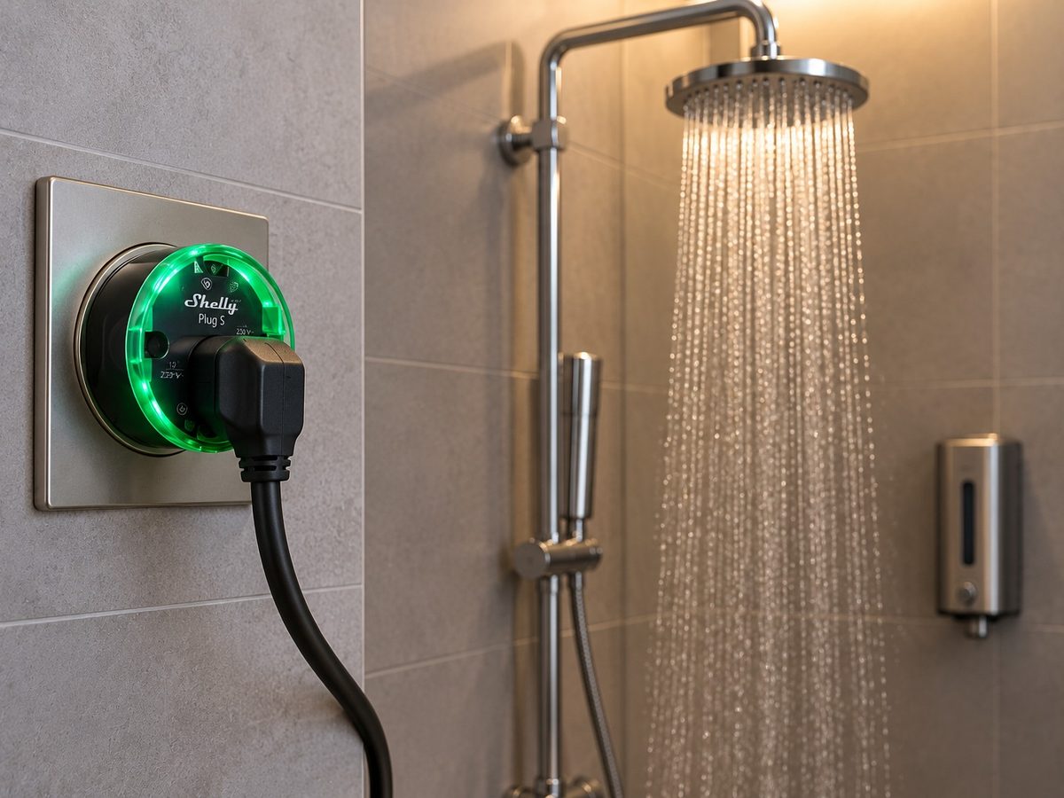 Smart plug next to a shower